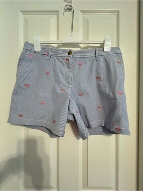Talbots Blue & White Stripe Shorts with Pink Watermelon Embroidery